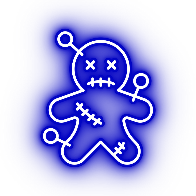 Neon blue voodoo doll icon